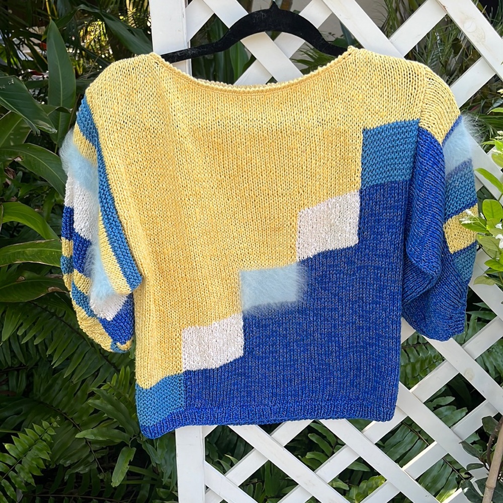 Vintage Handmade color Block cotton ANGORA spring sweater